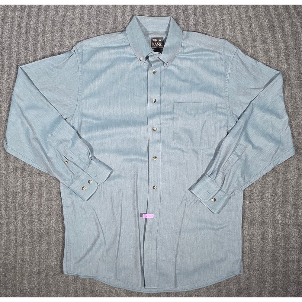 Jos. A. Bank Travelers Collection Mens Medium Blue Herringbone Cotton Shirt M